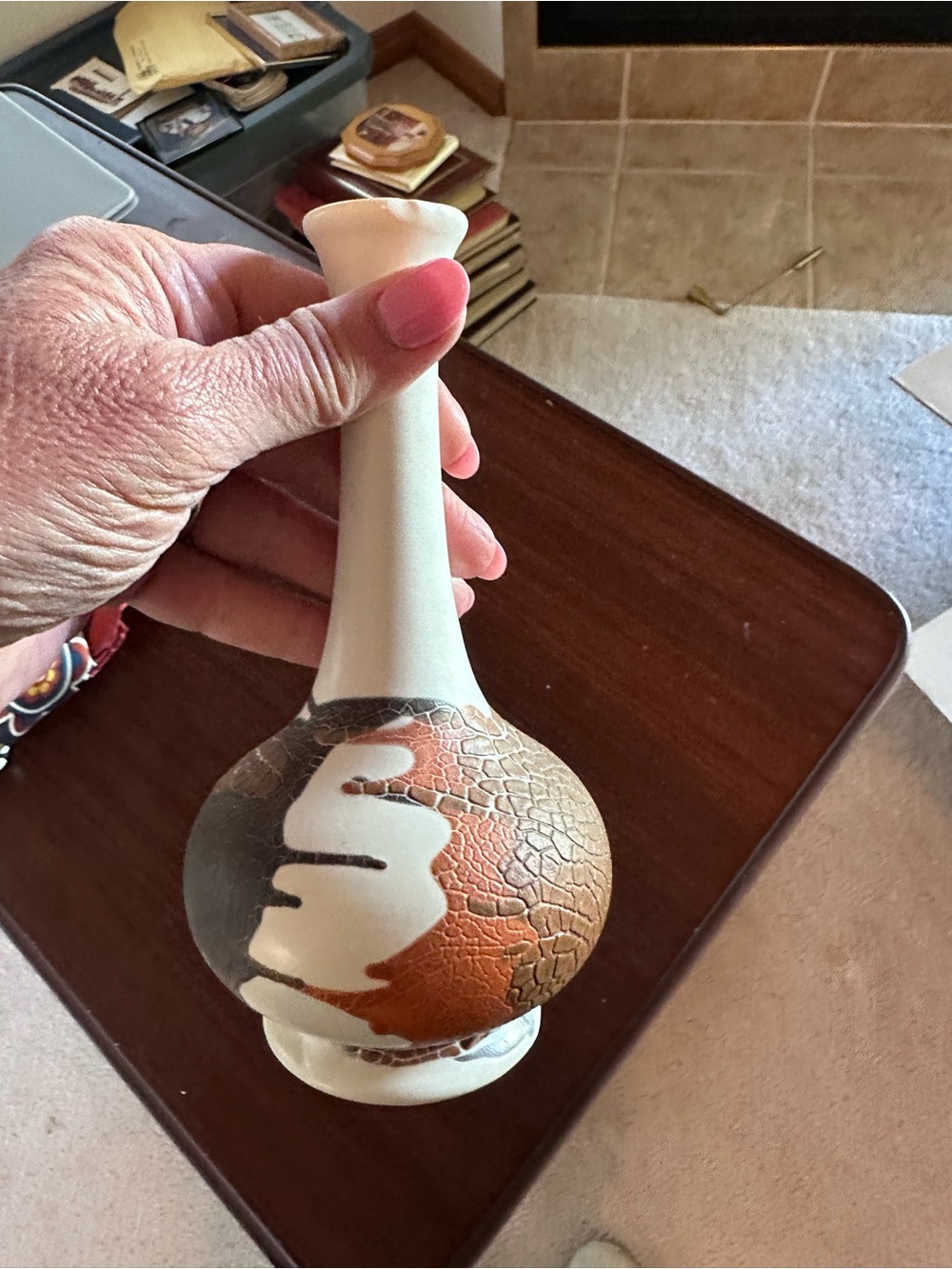 Handcrafted Cream, Tan & Brown Crackle Ceramic Vase Royal Haegar